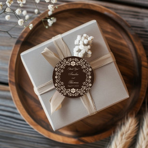 Sticker Rond Remerciements de mariage floraux marron rustique