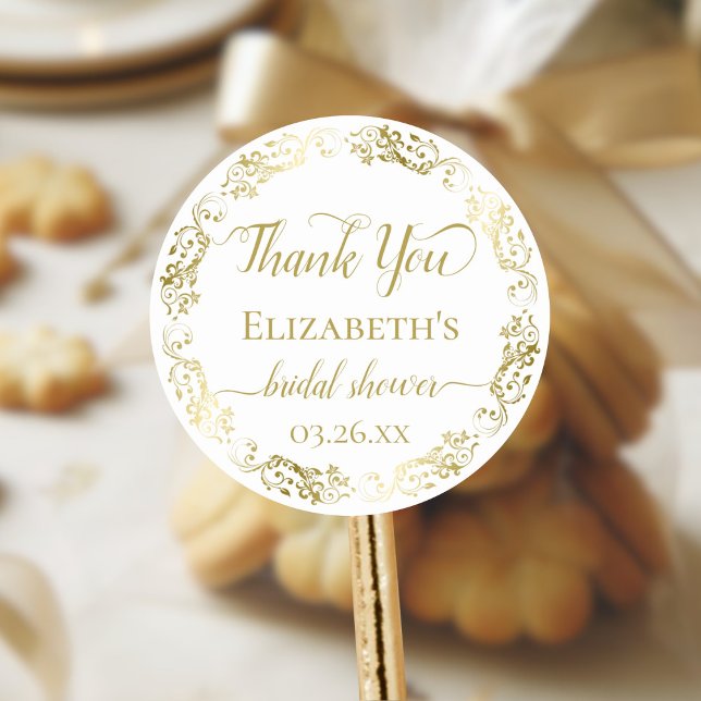Sticker Rond Remerciements Élégants de Mariage avec Dorure et B (Créateur téléchargé)