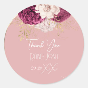 Sticker Rond Remerciements Favor Mariage Douce 16e Rose d'or