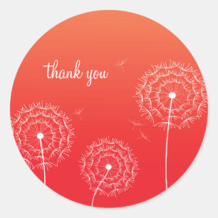 Sticker Rond Remerciements Fleur de Pissenlit Rouge Blanc Minim