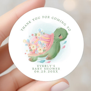 Sticker Rond Remerciements Fleuris Tortue de Mer pour Baby Show