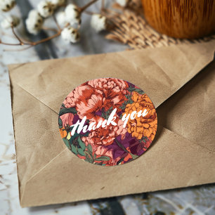 Sticker Rond Remerciements floraux de style vintage