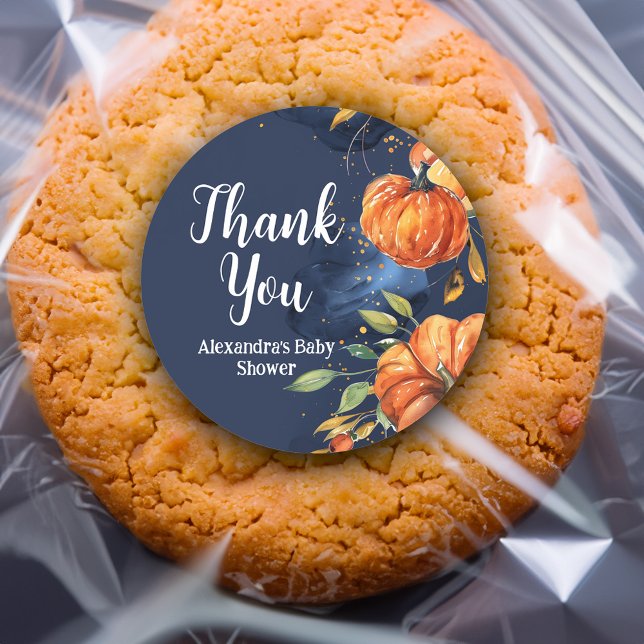 Sticker Rond Remerciements pour Baby Shower automnal à l'aquare (fall baby shower thank you favor sticker)