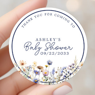 Sticker Rond Remerciements pour Baby Shower Bohème Fleur Sauvag