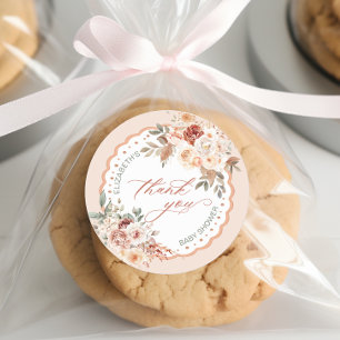 Sticker Rond Remerciements pour Baby Shower Bohème Floral