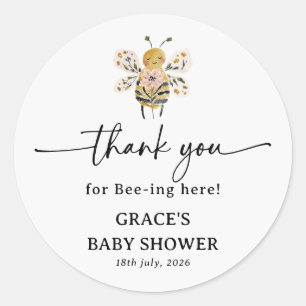 Sticker Rond Remerciements pour Baby Shower Boho HoneyBee