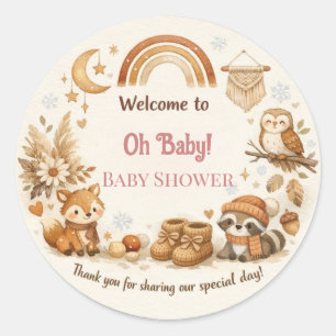 Sticker Rond Remerciements pour Baby Shower   Carte Animaux de 