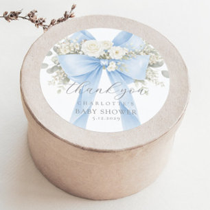 Sticker Rond Remerciements pour Baby Shower Eucalyptus Bleu à R