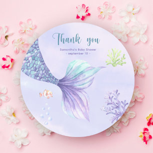 Sticker Rond Remerciements pour Baby Shower Fille Sirène