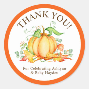 Sticker Rond Remerciements pour Baby Shower Little Pumpkin