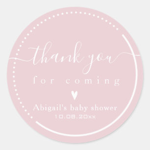 Sticker Rond Remerciements pour Baby Shower Rose avec Calligrap