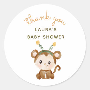 Sticker Rond Remerciements pour Baby Shower Safari Singe Aquare