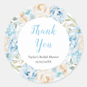 Sticker Rond Remerciements pour la Baby Shower Bleu et Blanc de