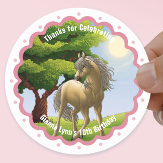 Sticker Rond Remerciements pour la fête d'anniversaire de Poney