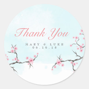 Sticker Rond Remerciements pour mariage Fleurs de cerisiers d