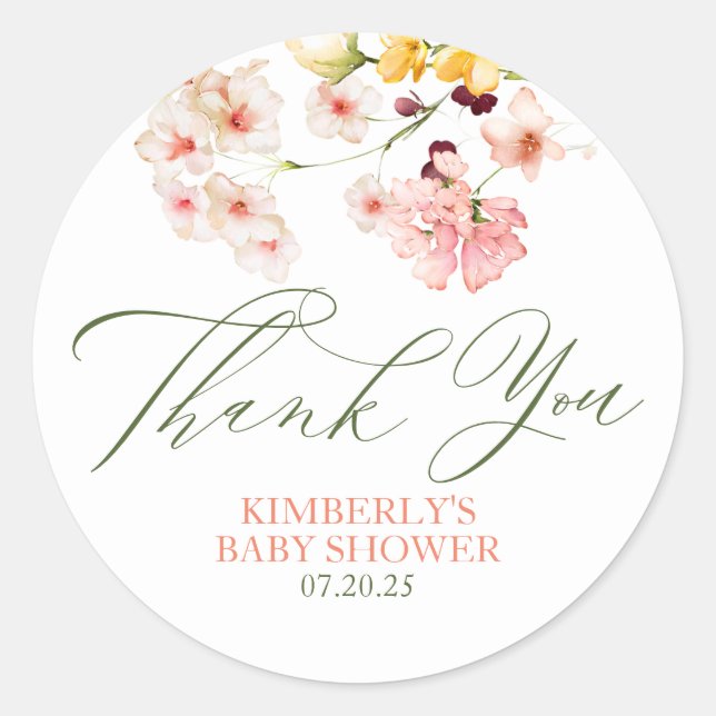 Sticker Rond Remerciements pour une Baby Shower de Fleurs Sauva (Devant)
