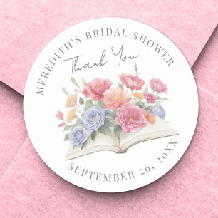 Sticker Rond Remerciements pour une Baby Shower de Livre Mariée