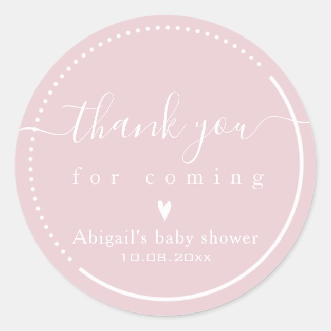 Sticker Rond Remerciements pour une Baby Shower Rose Calligraph (Devant)