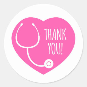 Sticker Rond Remerciements   Stethoscope Coeur Rose