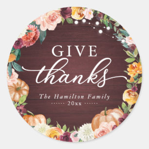 Sticker Rond Remercier Rustique Floral Thanksgiving Dinner Clas