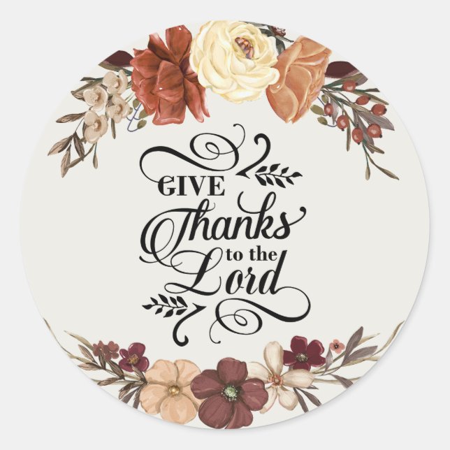 Sticker Rond Remerciez le Seigneur Bible Verse Thanksgiving (Devant)
