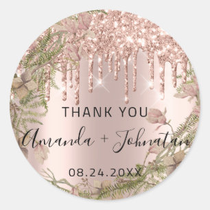 Sticker Rond Remerciez Rose Gold Nom Épargnez La Date Couronne