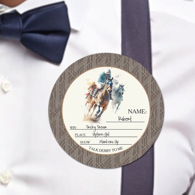 Sticker Rond Remise de l'affichage de la place de Win (Win Place Show PLUS room for  Guest's Name on these fun Derby horseracing stickers)