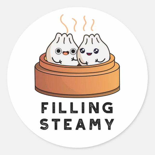 Sticker Rond Remplissage Steamy Funny Dimsum Bao Pun (Devant)