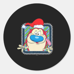Sticker Rond Ren Et Stimpy Festive Noël Santa Hat Stimpy