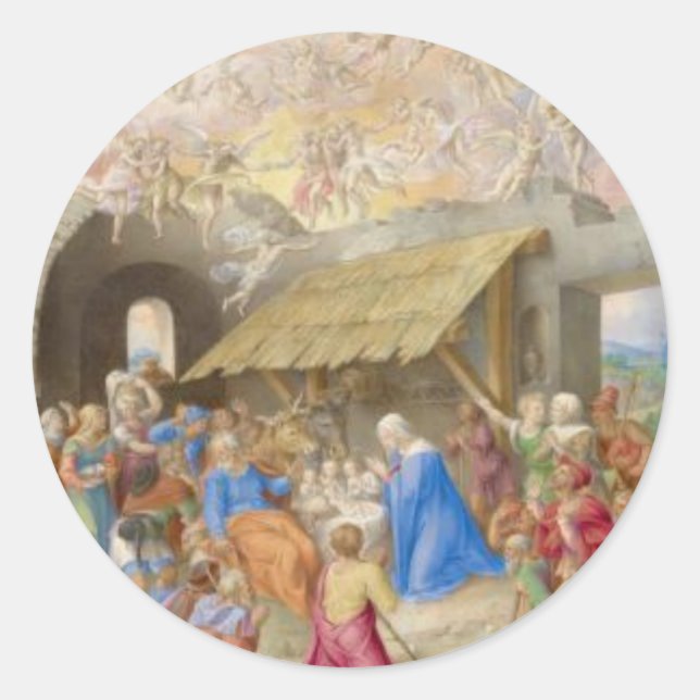 STICKER ROND RENAISSANCE PEINTURE DE LA NATIVITÉ COMME CARTE DE (Devant)