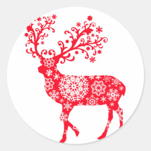 Sticker Rond Renard à flocon de neige - Rouge