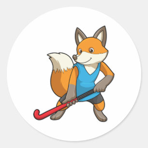 Sticker Rond Renard à Hockey avec chauve-souris de hockey