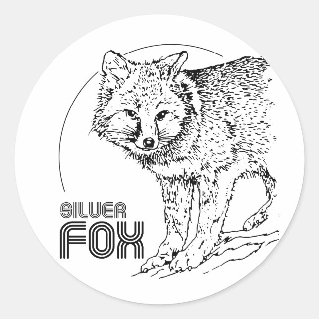STICKER ROND RENARD ARGENTÉ VINTAGE (Devant)
