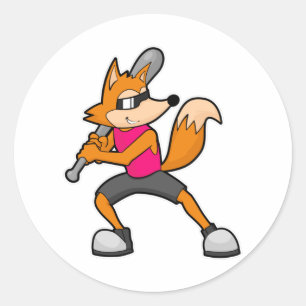 Sticker Rond Renard au baseball avec batte de baseball