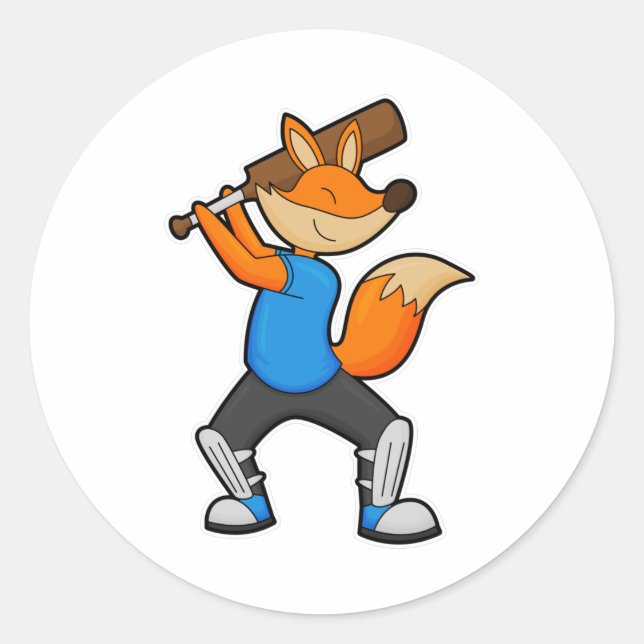 Sticker Rond Renard au cricket avec chauve-souris de cricket (Devant)