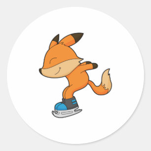 Sticker Rond Renard au patinage sur glace avec patins sur glace