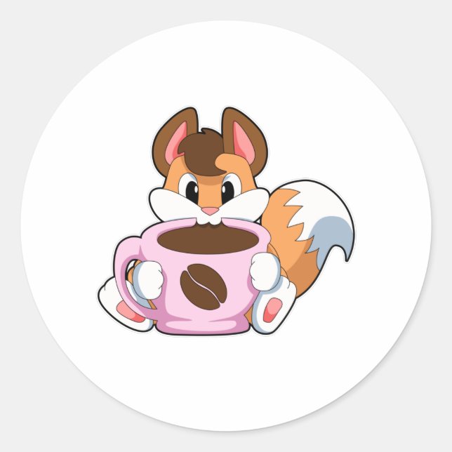 Sticker Rond Renard avec Coupe de café (Devant)