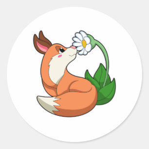 Sticker Rond Renard avec fleurs blanches