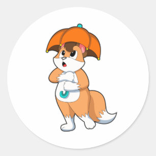Sticker Rond Renard avec parapluie