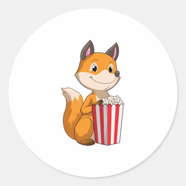 Sticker Rond Renard avec Popcorn (Devant)