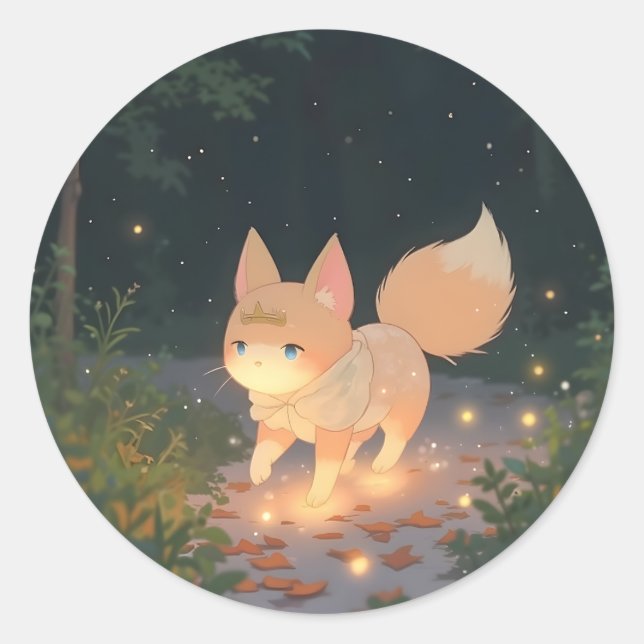 Sticker Rond Renard céleste d'Anime dans une forêt de Starlit (Devant)