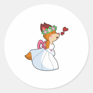 Sticker Rond Renard comme mariée avec robe Mariage & Flower wre