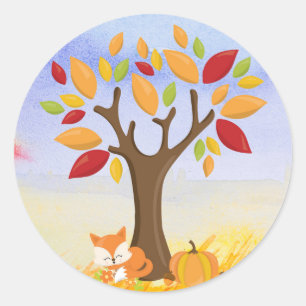Sticker Rond Renard d'automne avec Citrouille