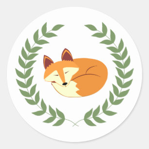 Sticker Rond Renard dormant avec Laurel Wreath