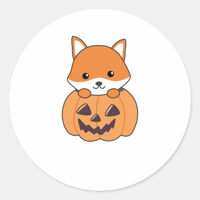 Sticker Rond Renard En Citrouille Foxes Doux Joyeux Halloween (Devant)