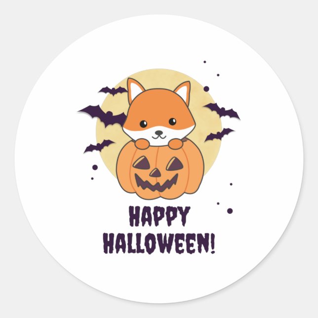 Sticker Rond Renard En Citrouille Foxes Doux Joyeux Halloween (Devant)