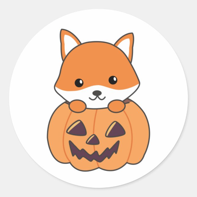 Sticker Rond Renard En Citrouille Sweet Foxes Happy Halloween C (Devant)