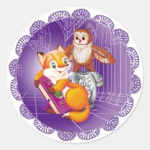 Sticker Rond renard et hibou