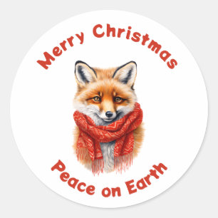 Sticker Rond Renard mignon avec une écharpe rouge Noël Paix