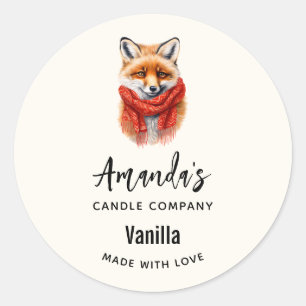 Sticker Rond Renard mignon dans une écharpe rouge Bougie d'affa